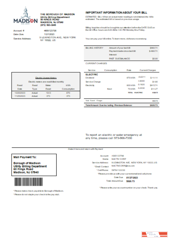 Madison Electric Department utility business bill, SCR PSD template